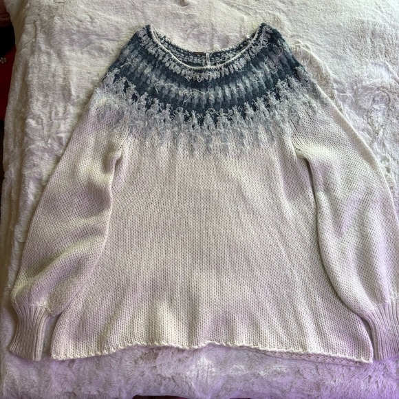 Free People Baltic Fairisle Women's Blue and Cream Wool Blend Sweater, Size M - Picture 3 of 9